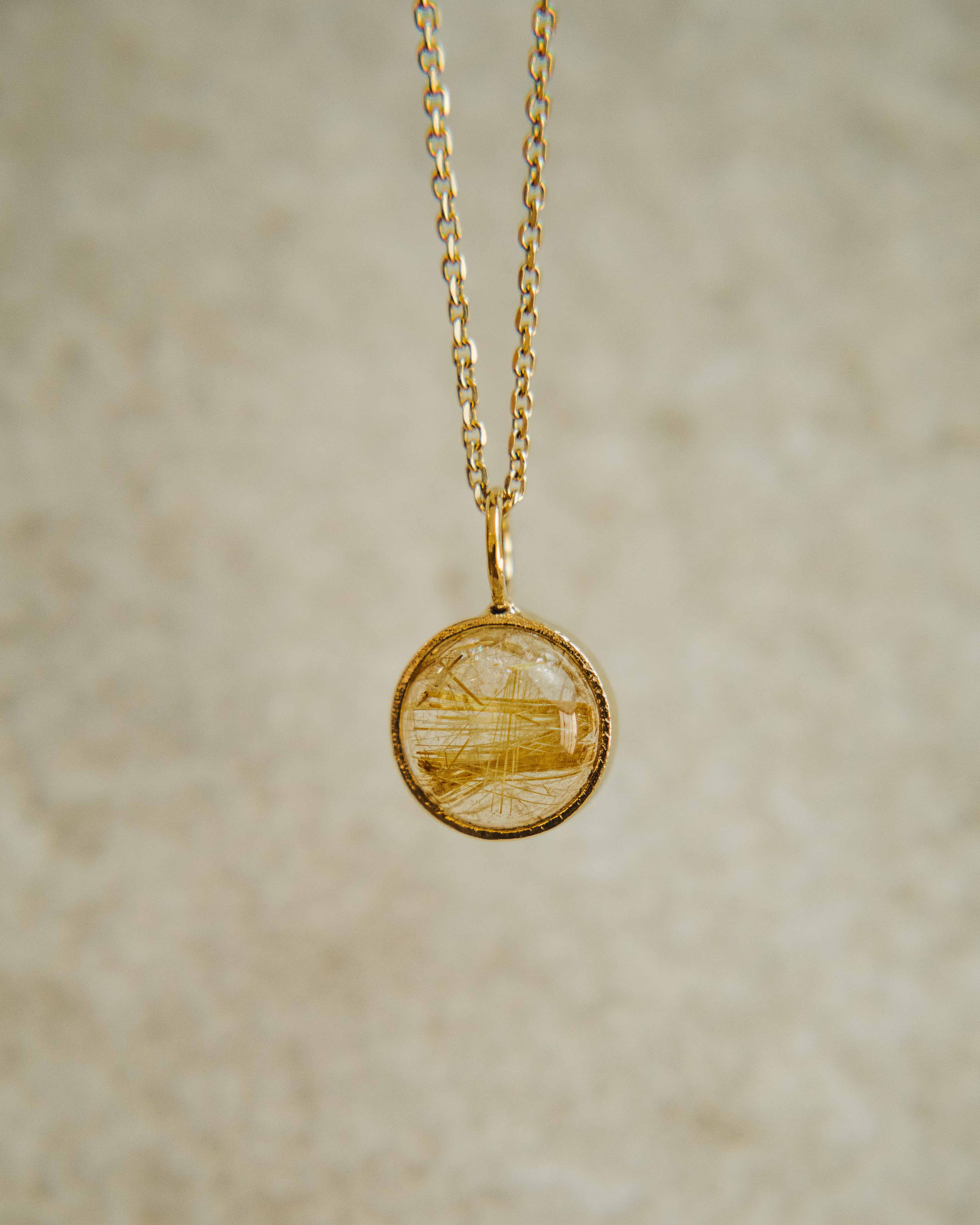 Plexo solar cuarzo rutilado Plata bañada en Oro 18k