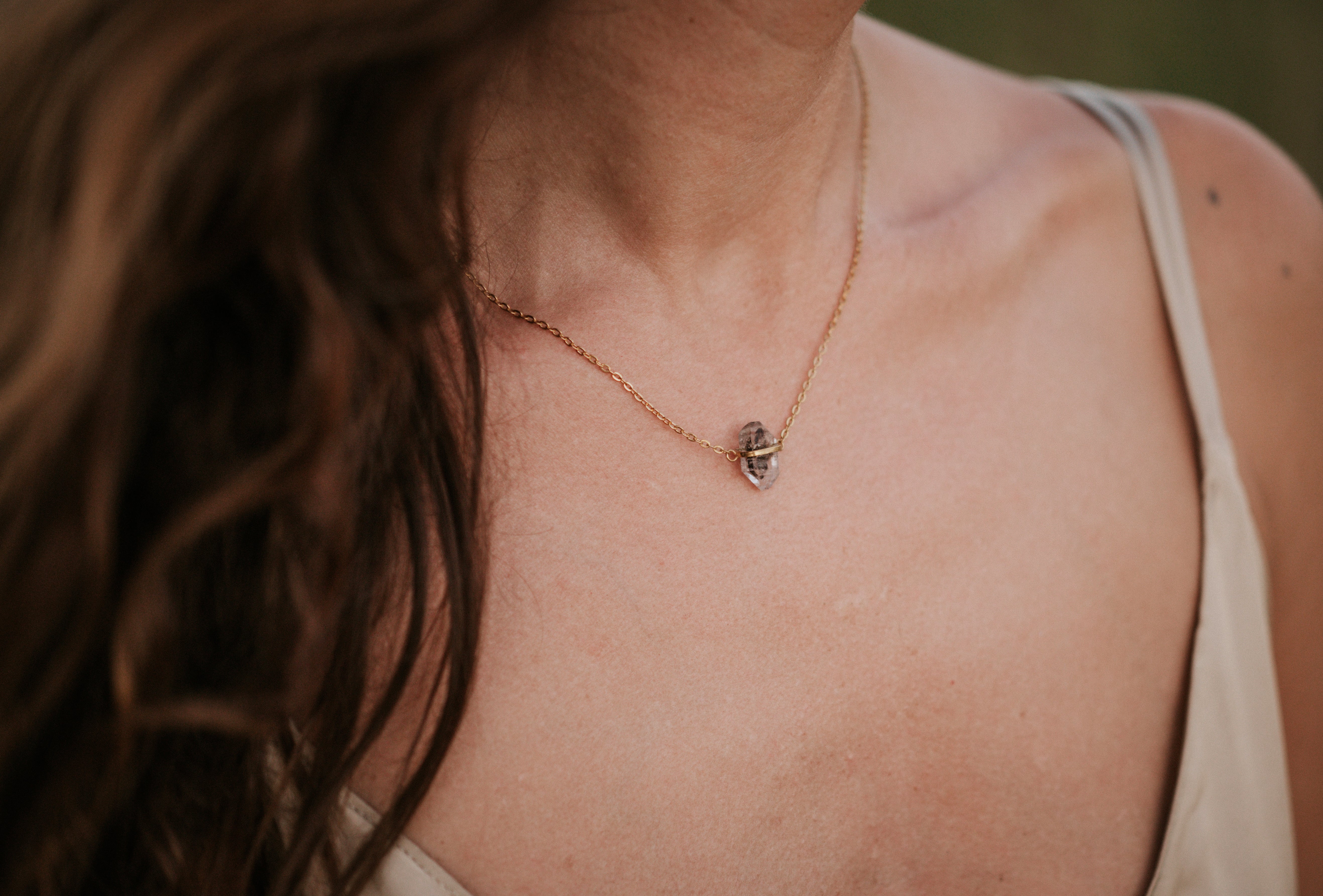 Collar Cuarzo Ahumado Bruto Bañado en Oro 18k