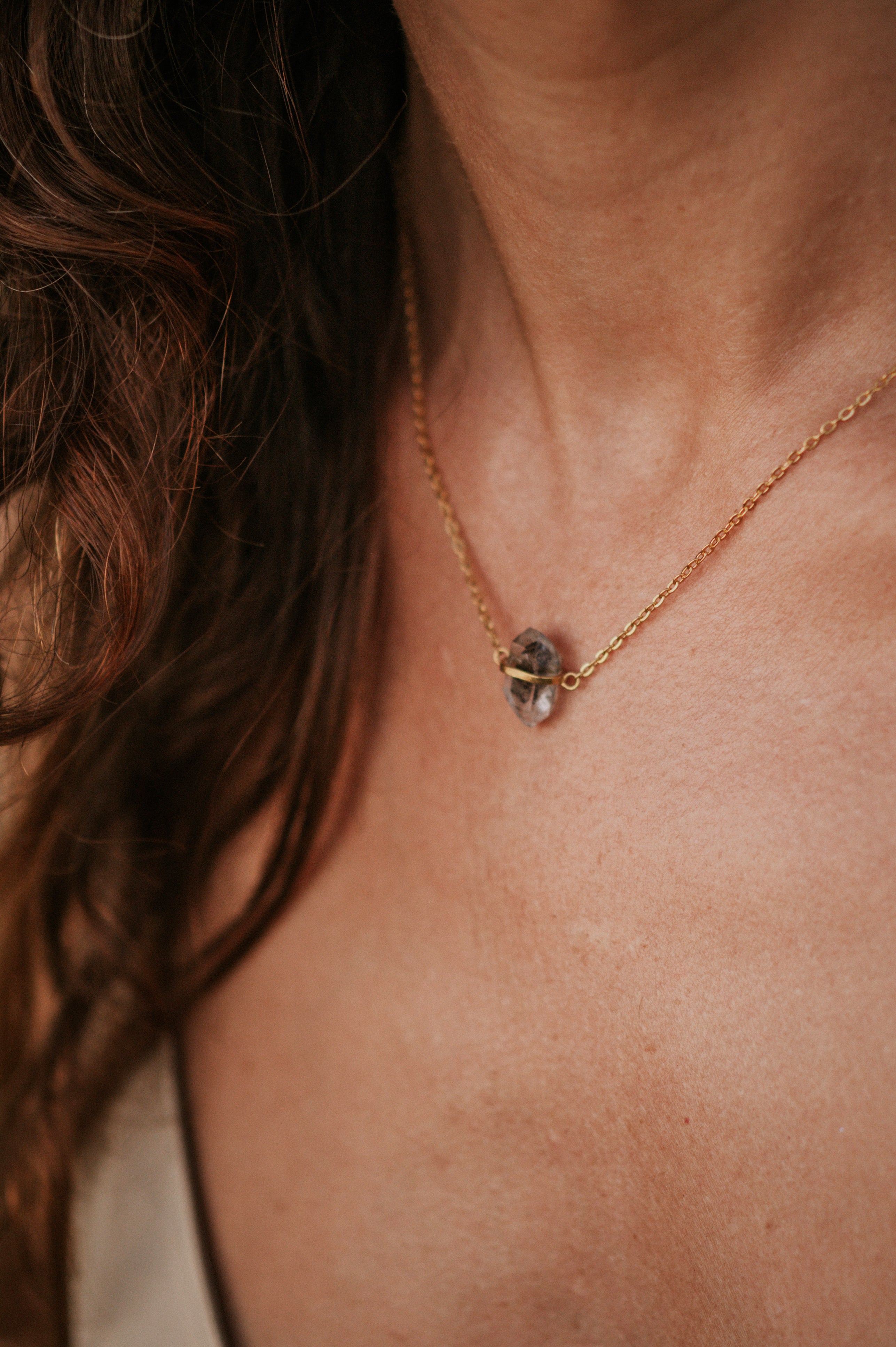 Collar Cuarzo Ahumado Bruto Bañado en Oro 18k