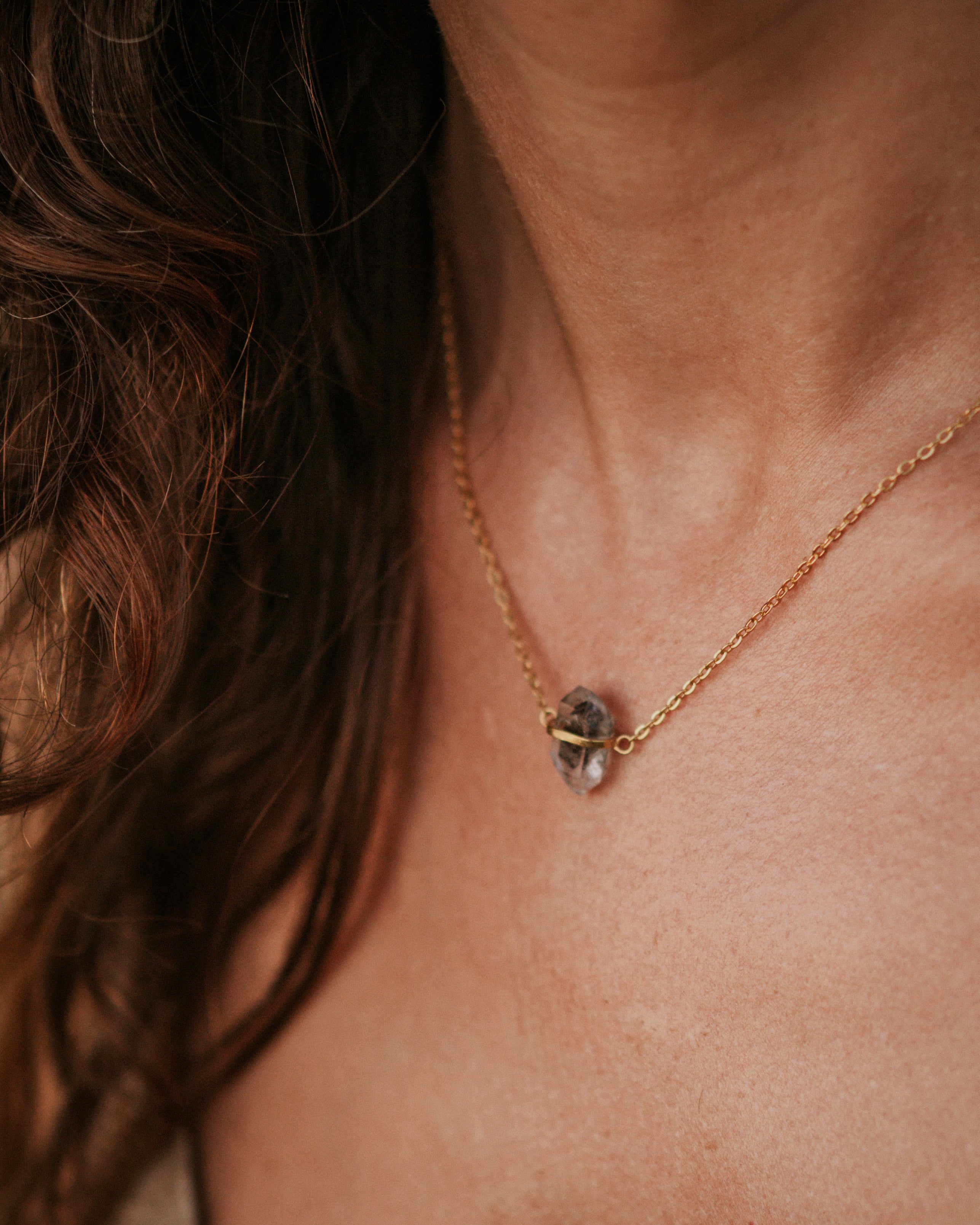 Collar Cuarzo Ahumado Bruto Bañado en Oro 18k