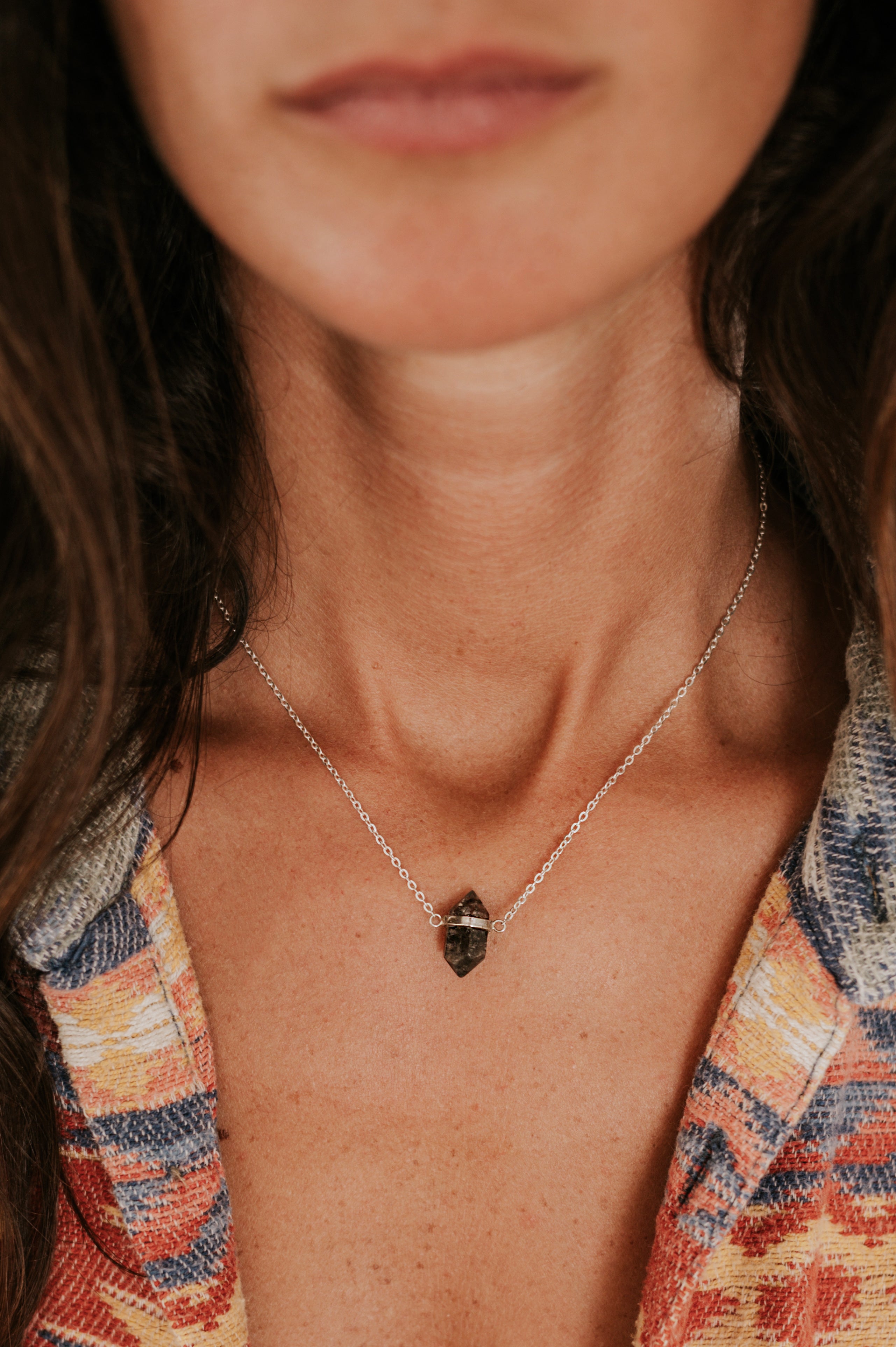 Collar Cuarzo Ahumado Bruto en Plata Reciclada