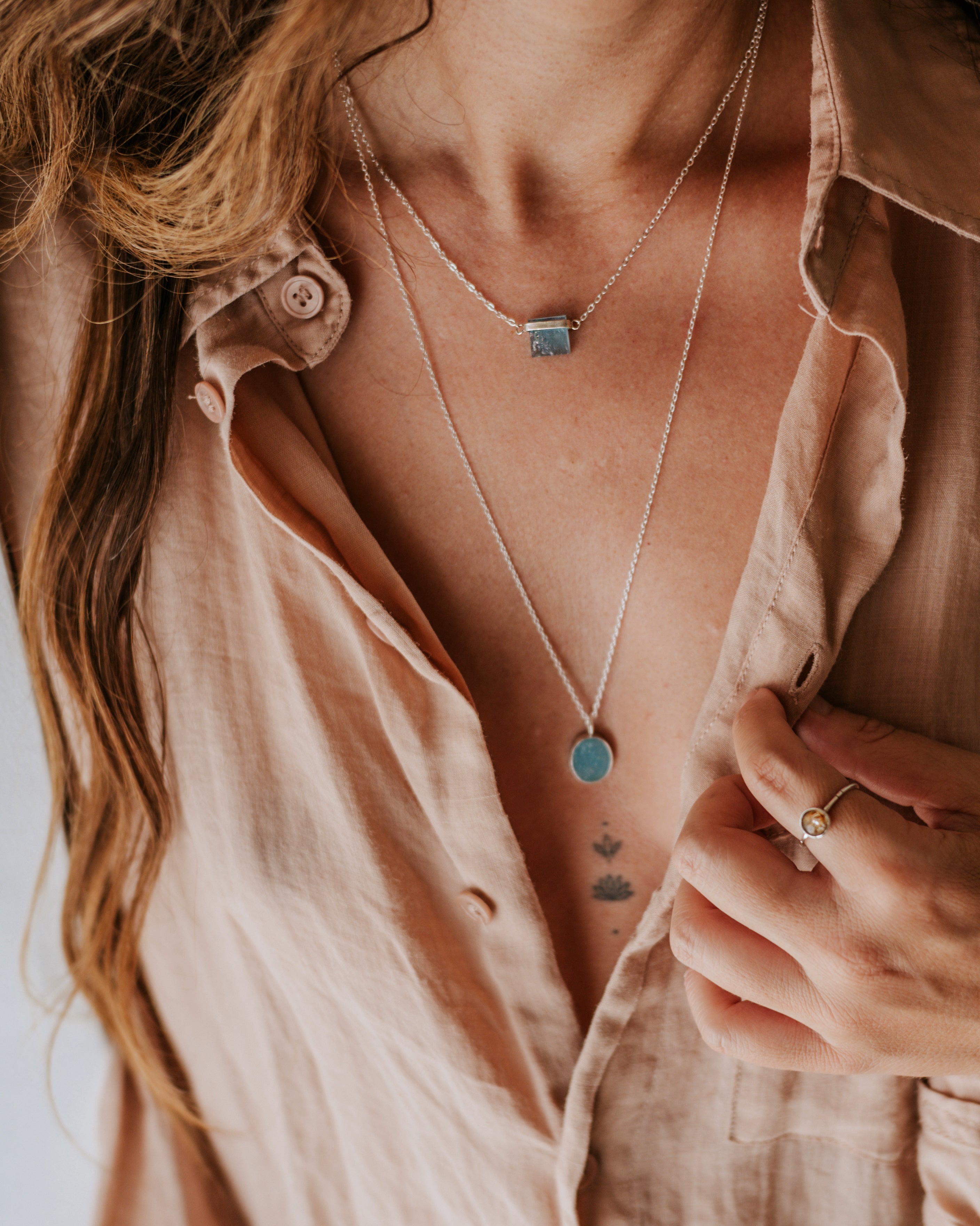 Plexo Solar Aguamarina en Plata Reciclada