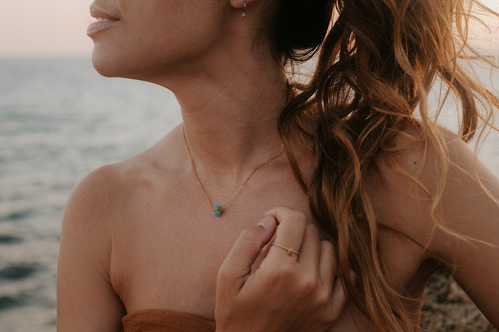 Collar Amazonita en Plata Bañada en Oro 18k