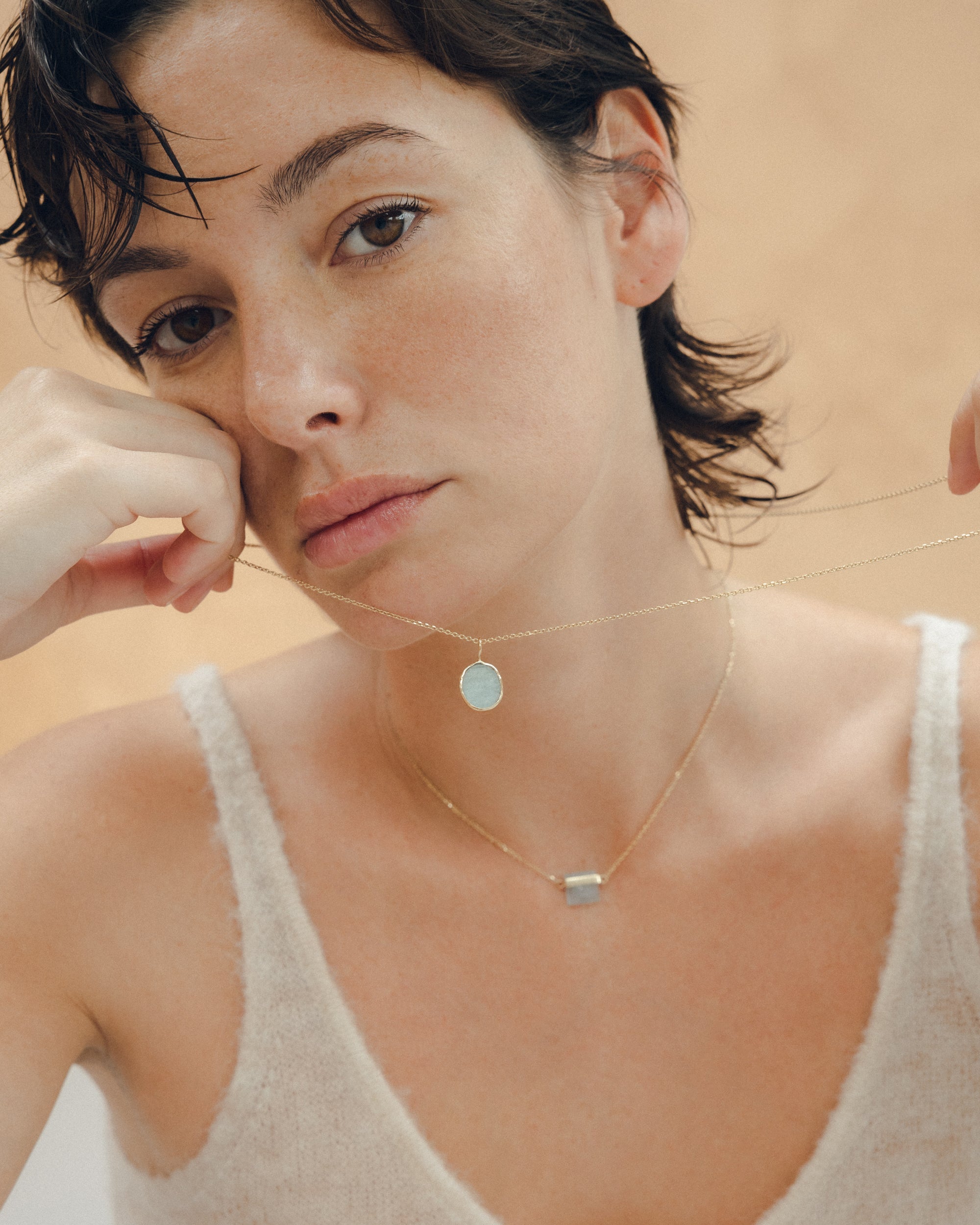 Plexo Solar Aguamarina Bañado en Oro 18k