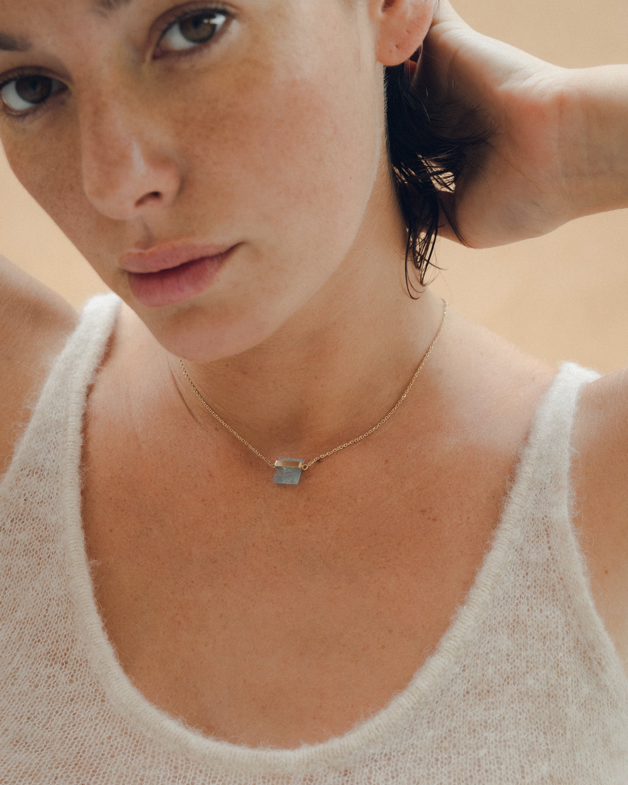 Collar Aguamarina Cuadrada Bañada en Oro 18k