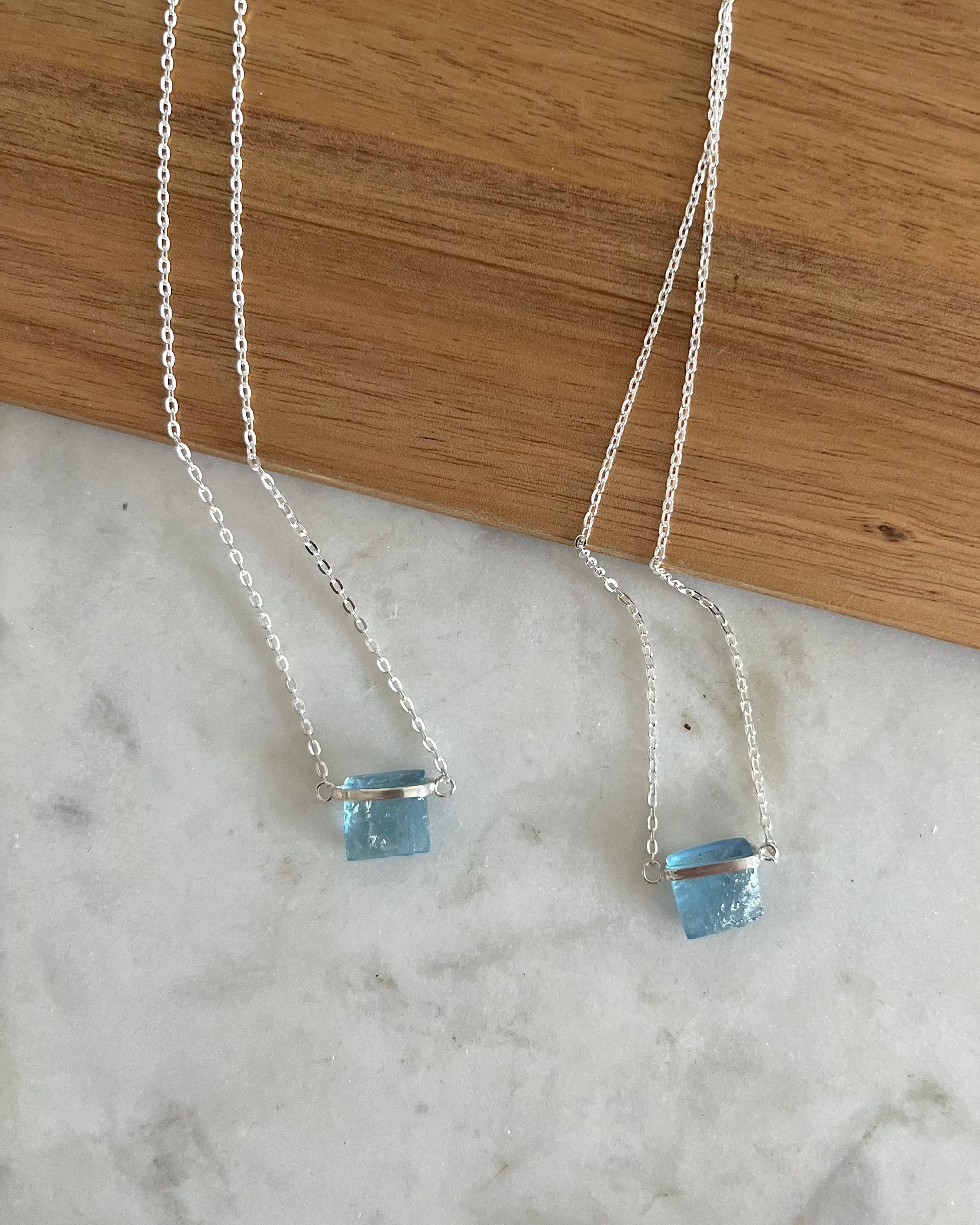 Collar Aguamarina Cuadrada en Plata Reciclada