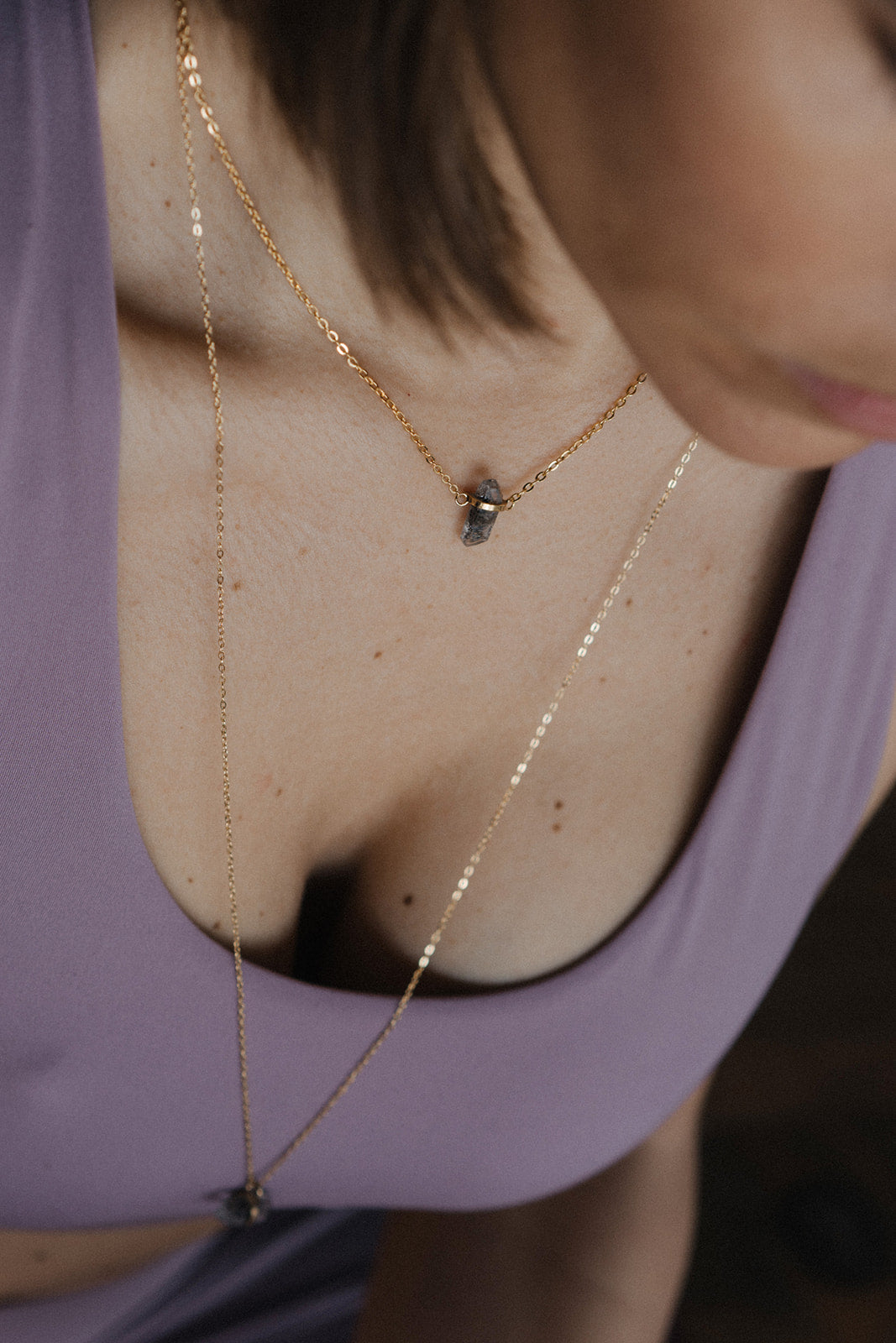 Collar Cuarzo Ahumado Bruto Bañado en Oro 18k