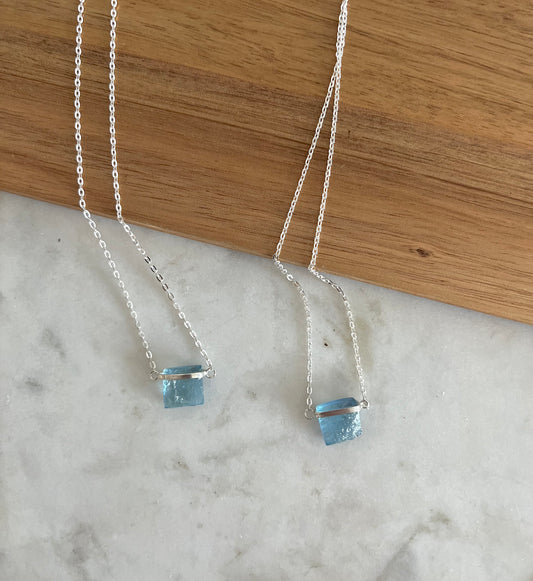 Square aquamarine necklace 